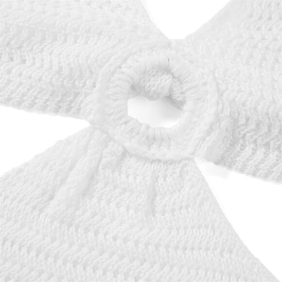 🆕 Beach Crochet Backless Maxi Dress with Deep V Halter Neck - Picture 6 of 9